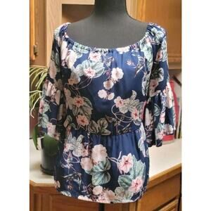 A.N.A. Blue Flowy Floral Top Size L